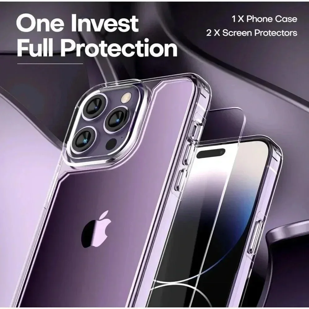 TAURI Clear Case for iPhone 14 Pro Case Not-Yellowing 2 Screen & Lens Protectors
